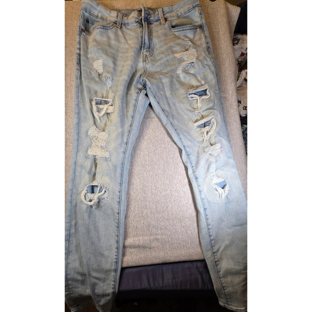 Aeropostale Mens Athletic Skinny Distressed Light Wash Blue Jeans 30x34
